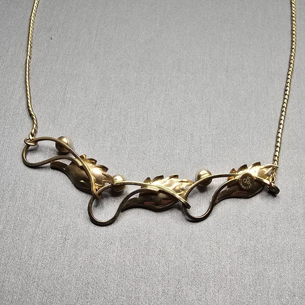 VTG De Curtis DEC 14K Gold Filled Pearl Leaf Choker Necklace 14" Mid‑Century 50s - Picture 9 of 16